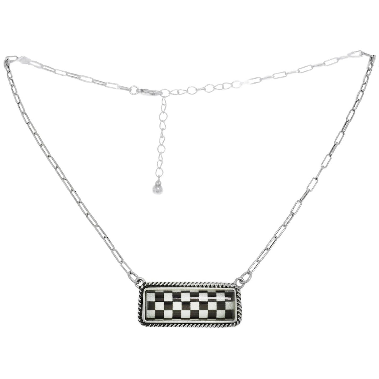 Western Checkerboard Bar Pendant Necklace