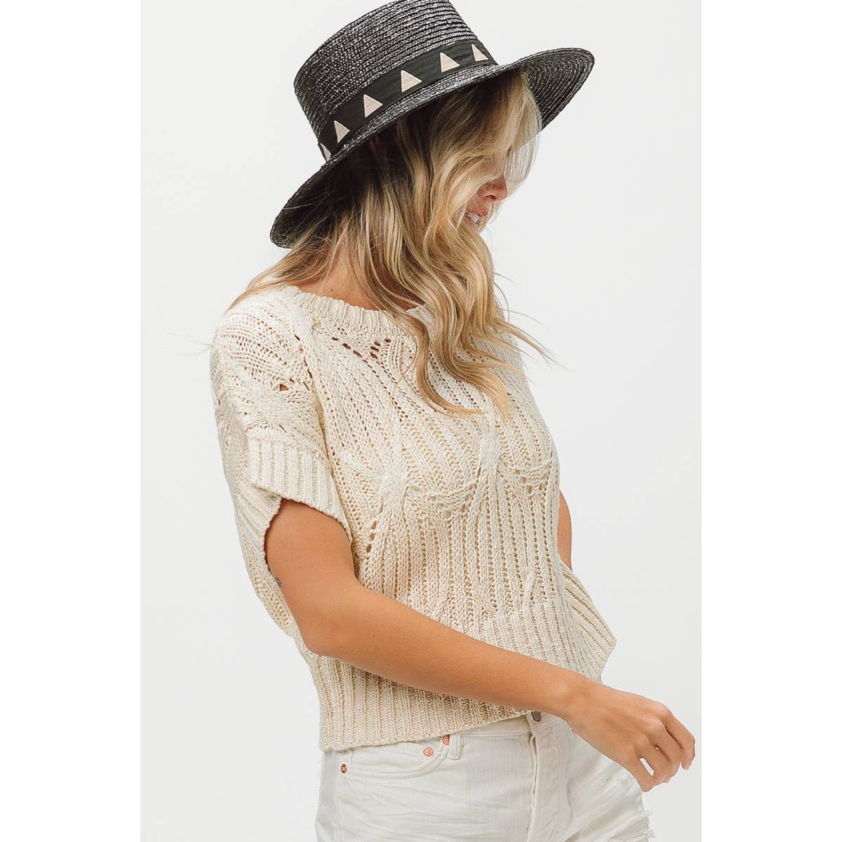 CABLE TEXTURE OPEN KNIT SWEATER TOP