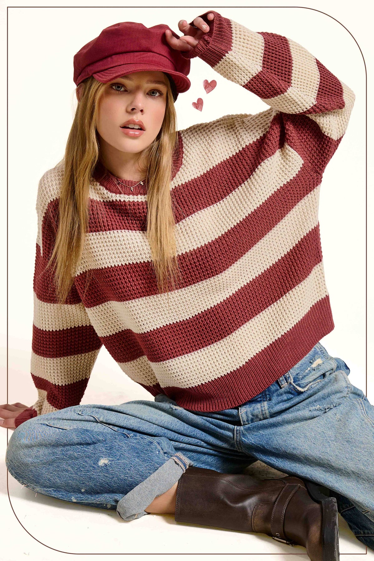 Loose Fit Striped Round Neck Long Sleeve Sweater