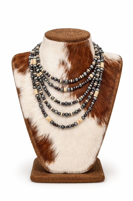 5 Layered Western Navajo Style Pearl Bead Necklace
