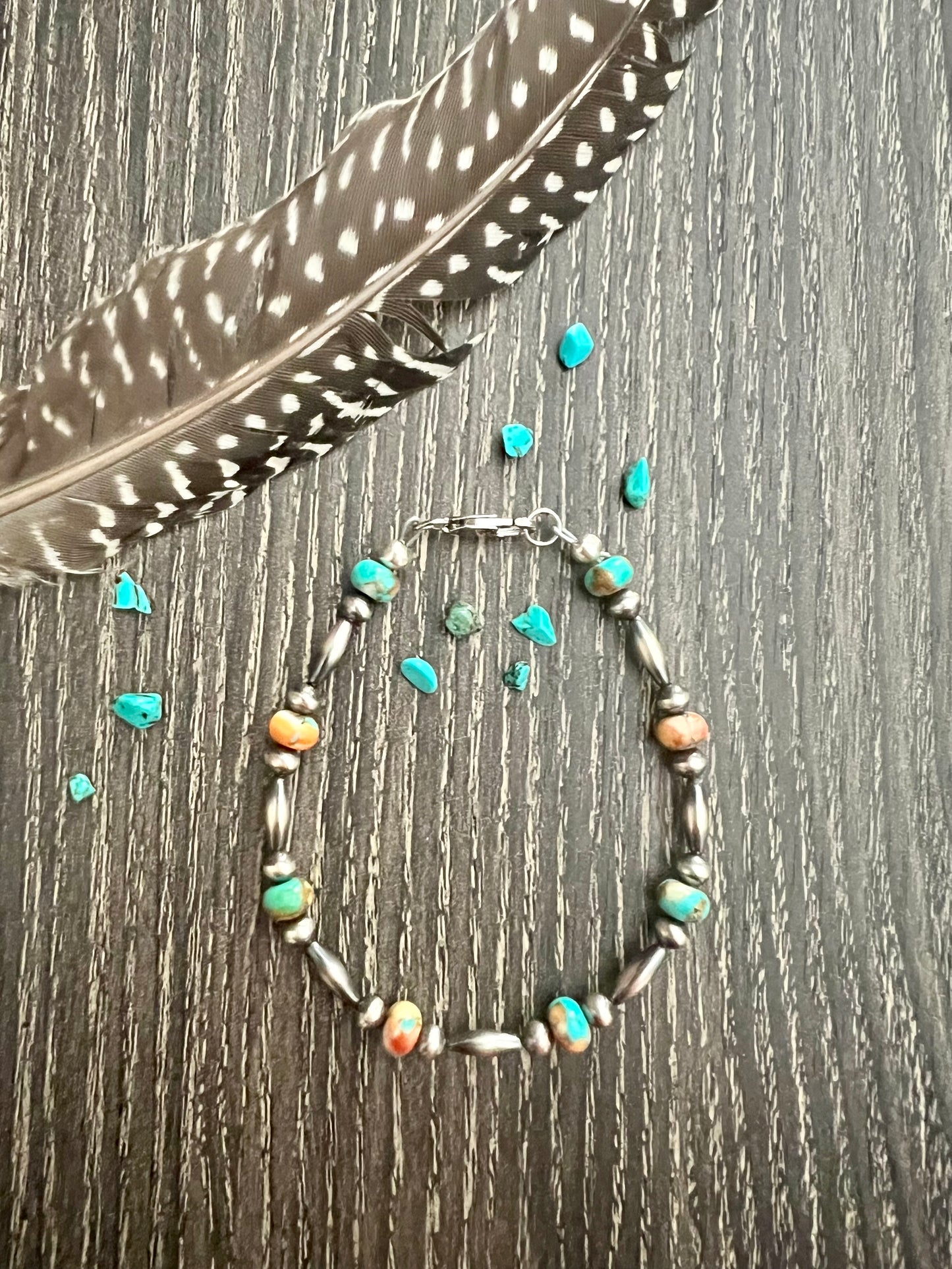 7 1/4” Sterling Pearl Bracelet with Turquoise Mojave Copper Beads
