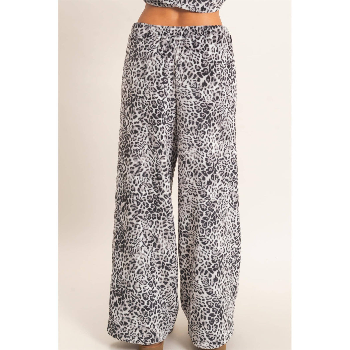 Leopard Print Fleece Wide-Leg Pants