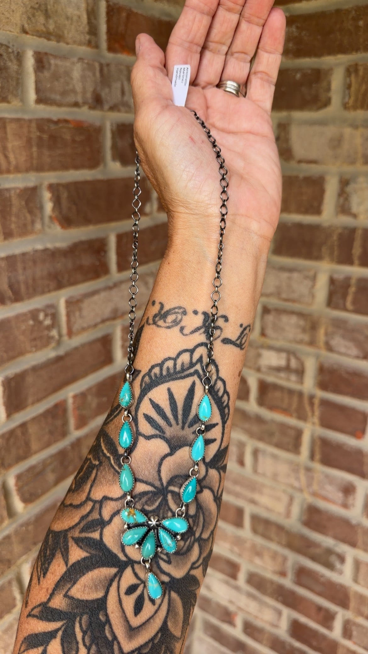 Navajo made Kingman Turquoise and Sterling Silver Necklace by Antoinette Martinez