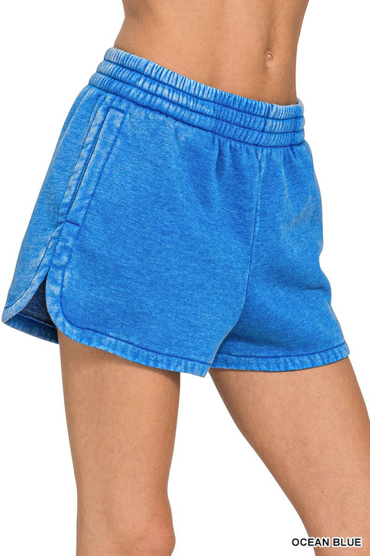 Acid Washed Elastic Waistband Dolphin Shorts