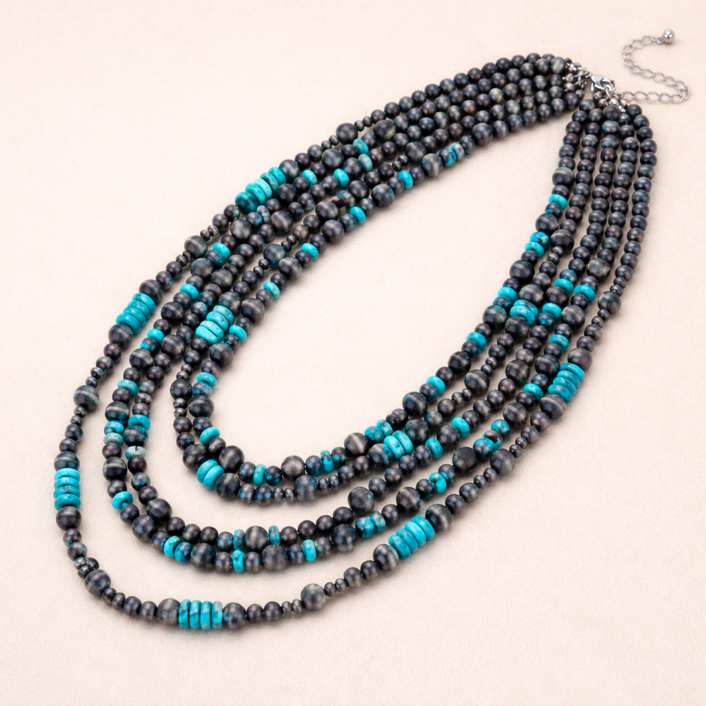 5 Layered Western Navajo Style Pearl Bead Necklace