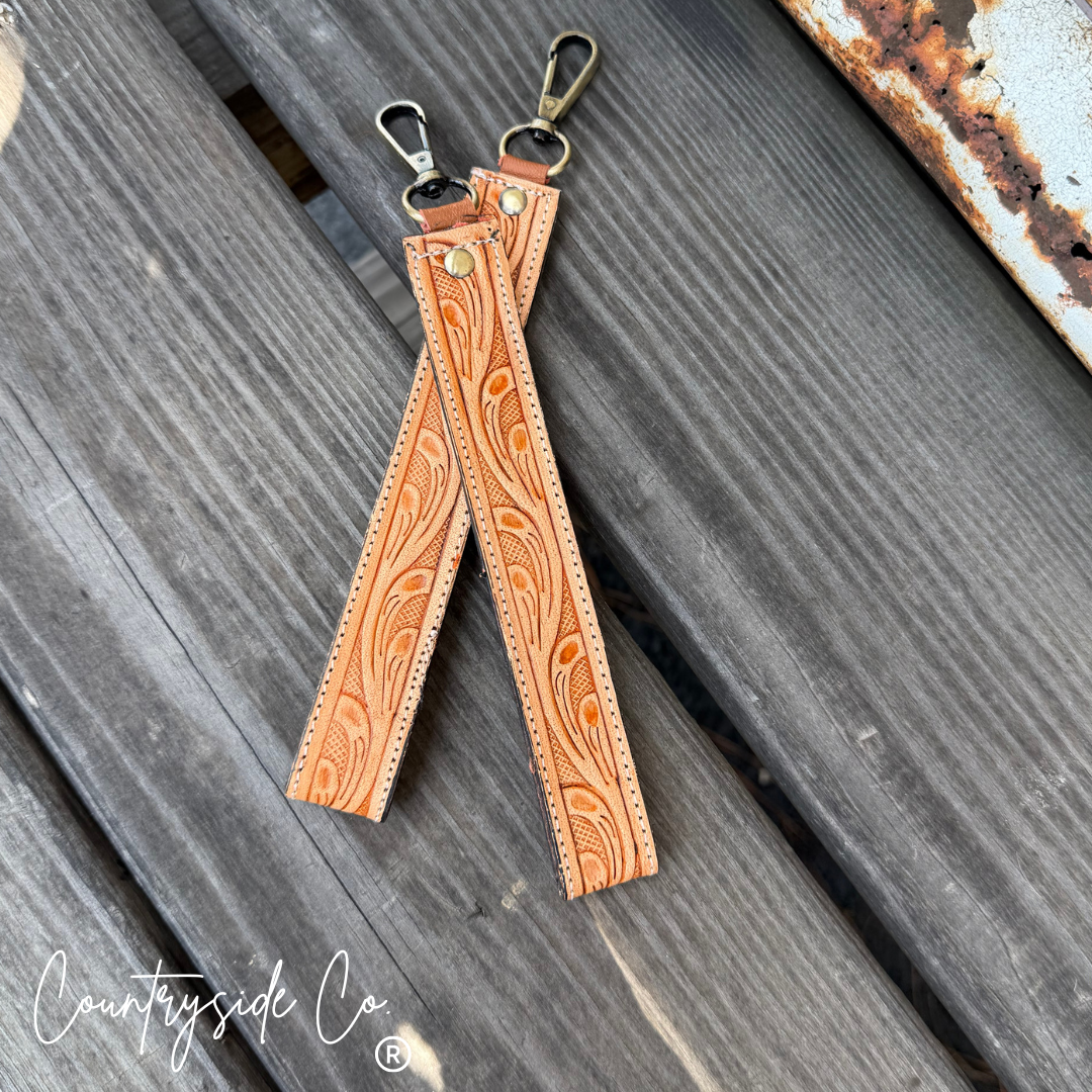 Tooled Leather Keychain Wristlet
