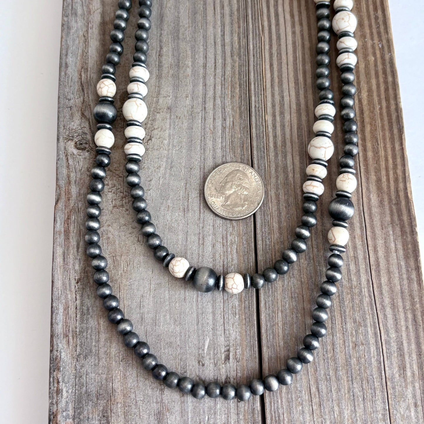60″ Western Navajo Style Pearl & Stone Bead Long Necklace