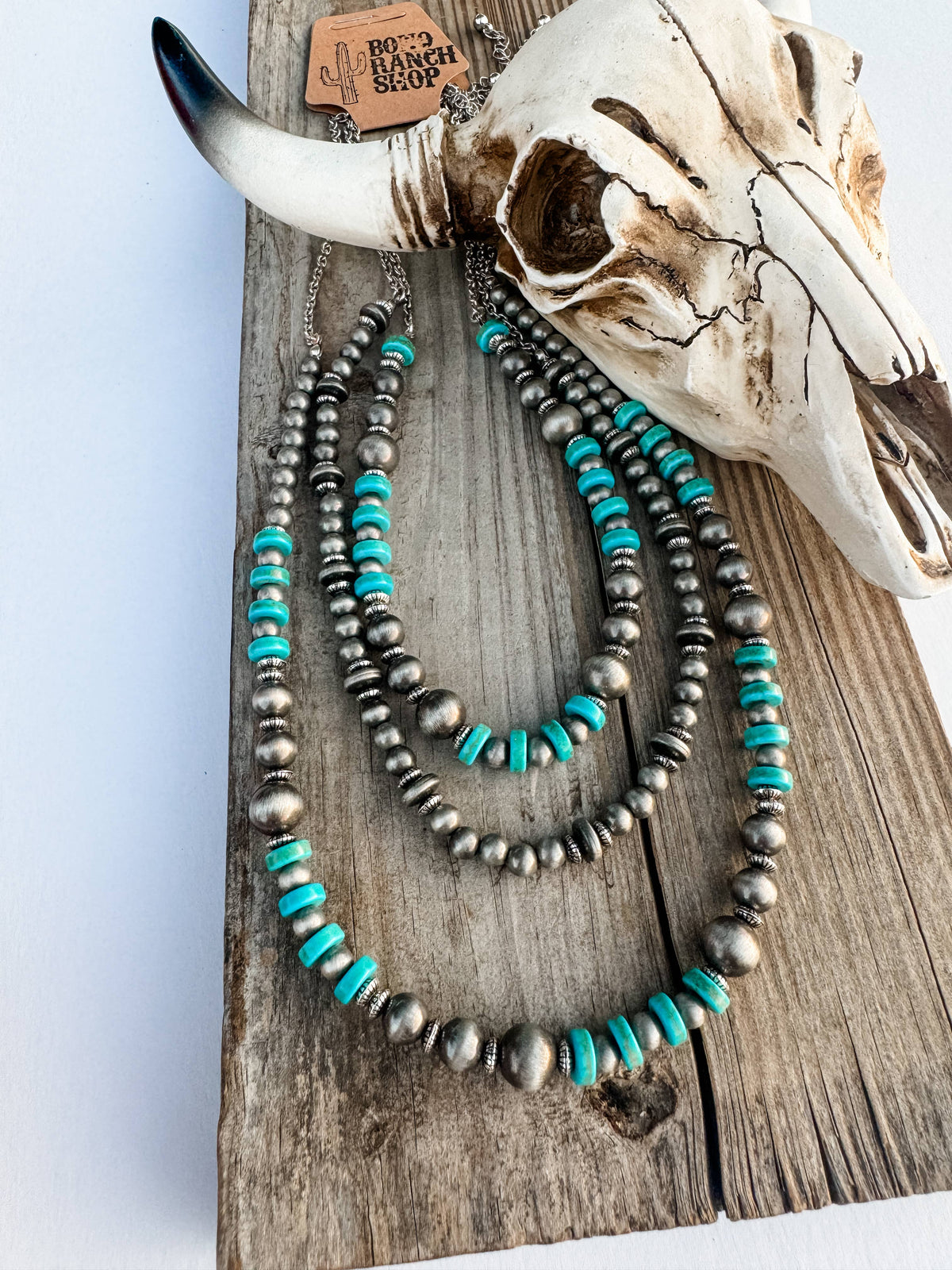 3 Layered Navajo Style Pearl and Bead Necklace