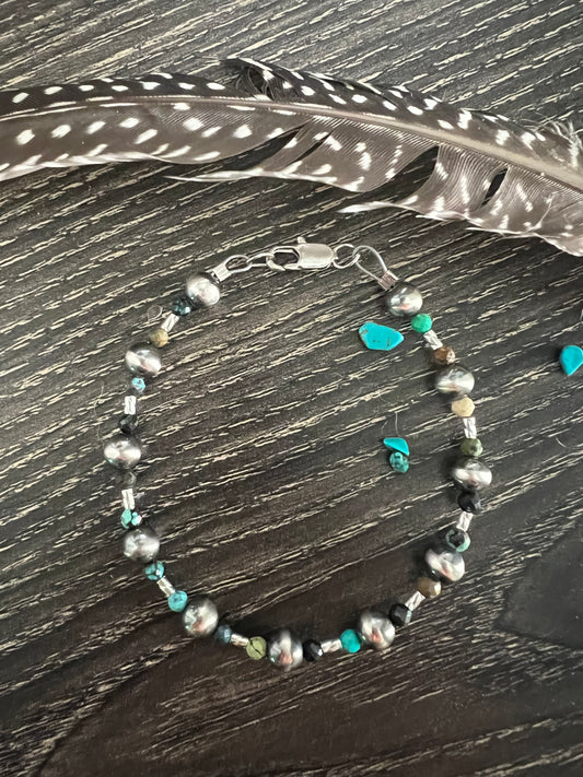 6mm Sterling Pearl with Turquoise Beads