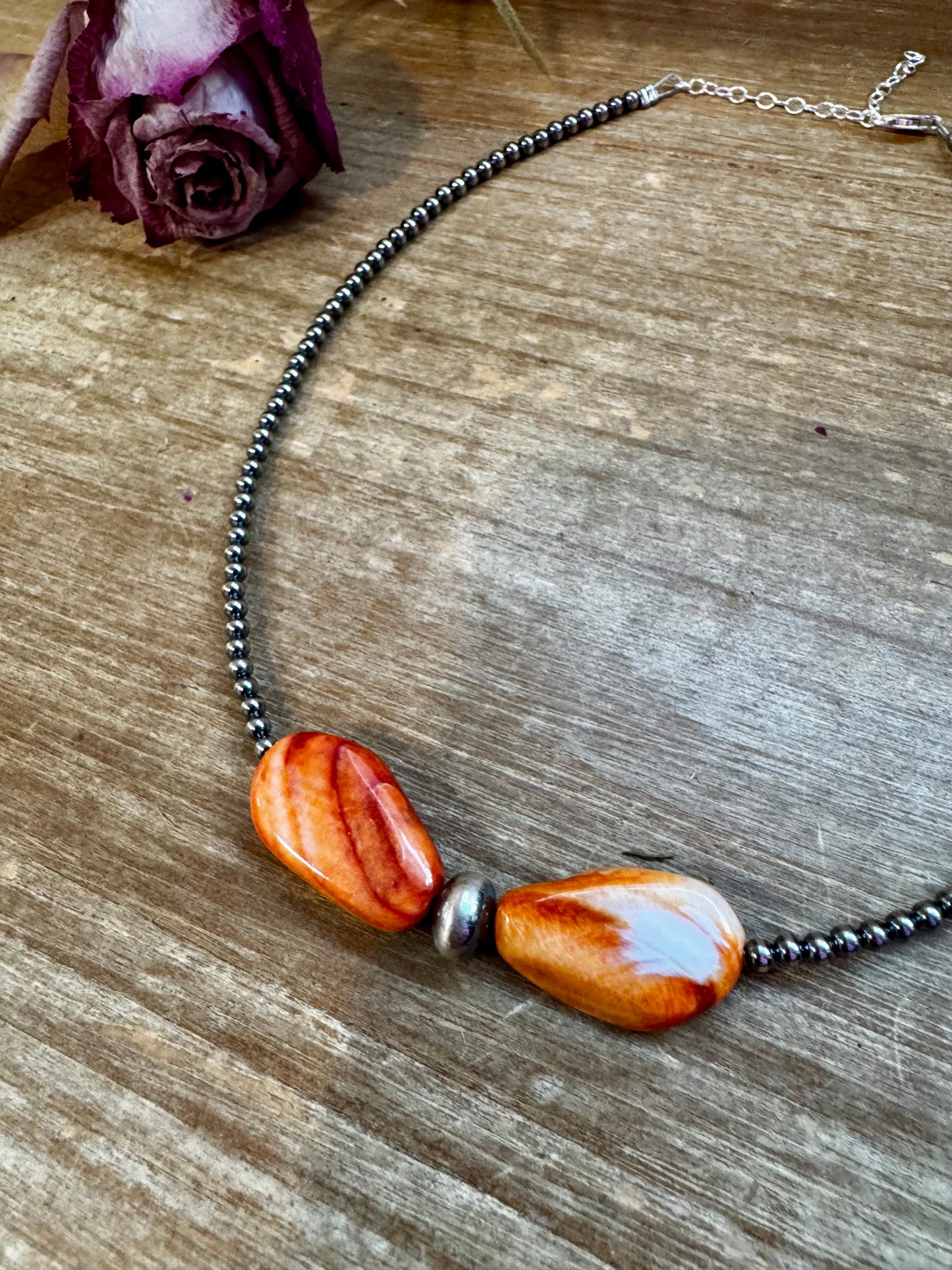 14" Spiny Oyster & Sterling Silver Pearl Choker – 3mm & 10mm