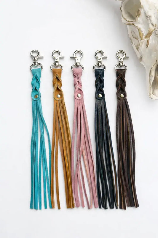 Western Leather Skinny Fringe Keychain - Tassel Keychain
