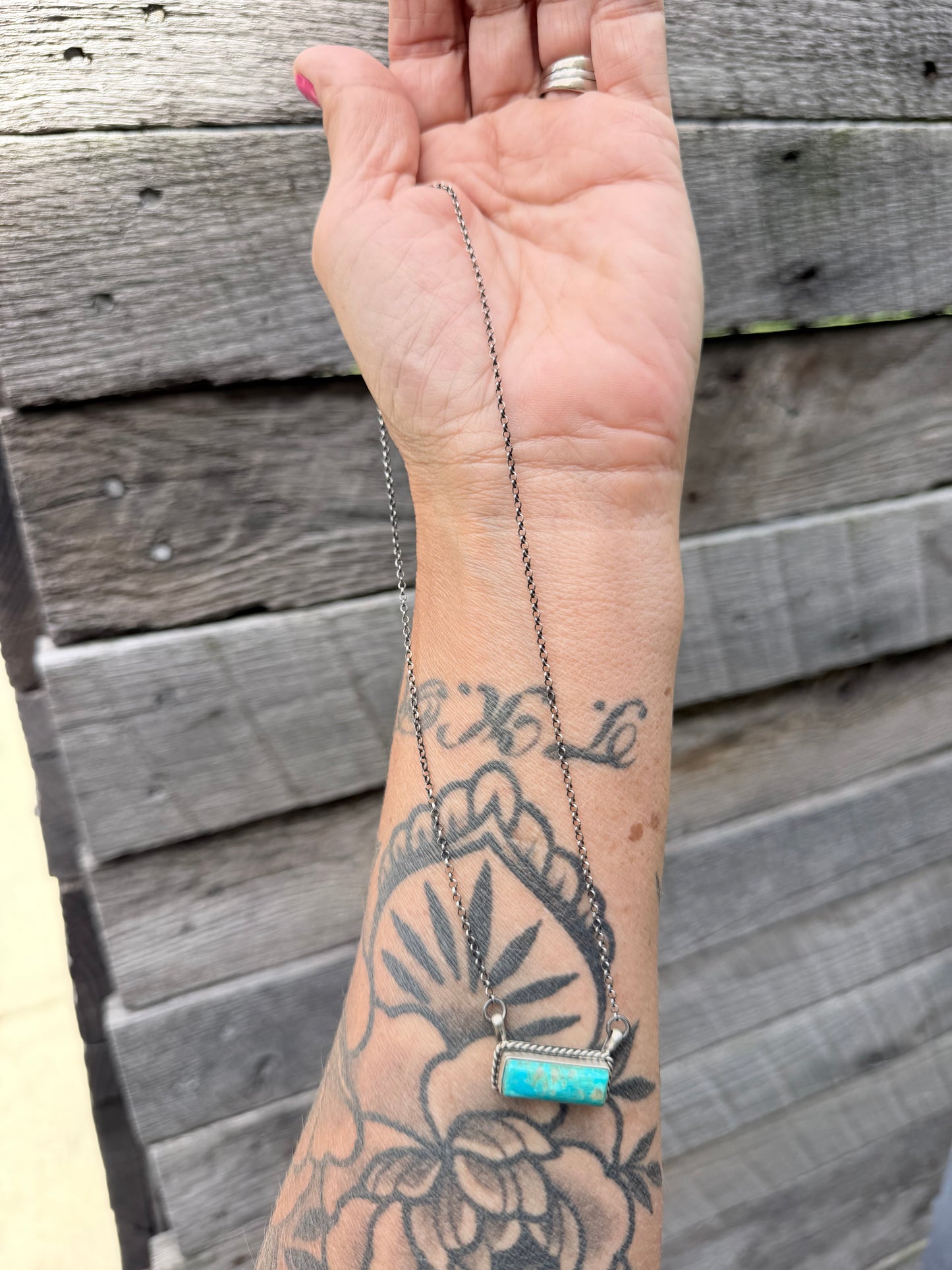 Native Made Chastity Belone Kingman Bar Necklace