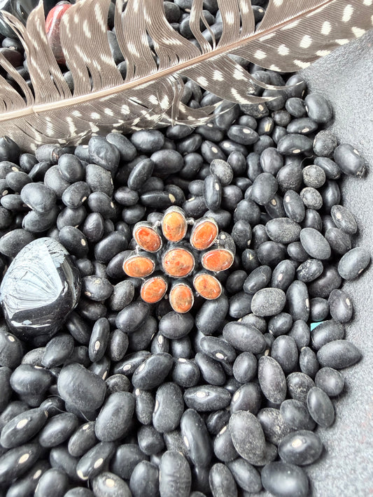 Orange Spiny Oyster Cluster Ring