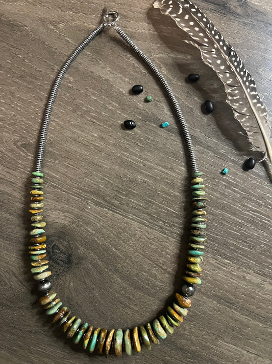 Graduated Turquoise Necklace with Sterling Silver Pearls