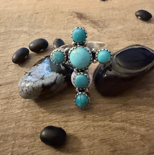 Kingman Turquoise and Sterling Silver Cross Ring