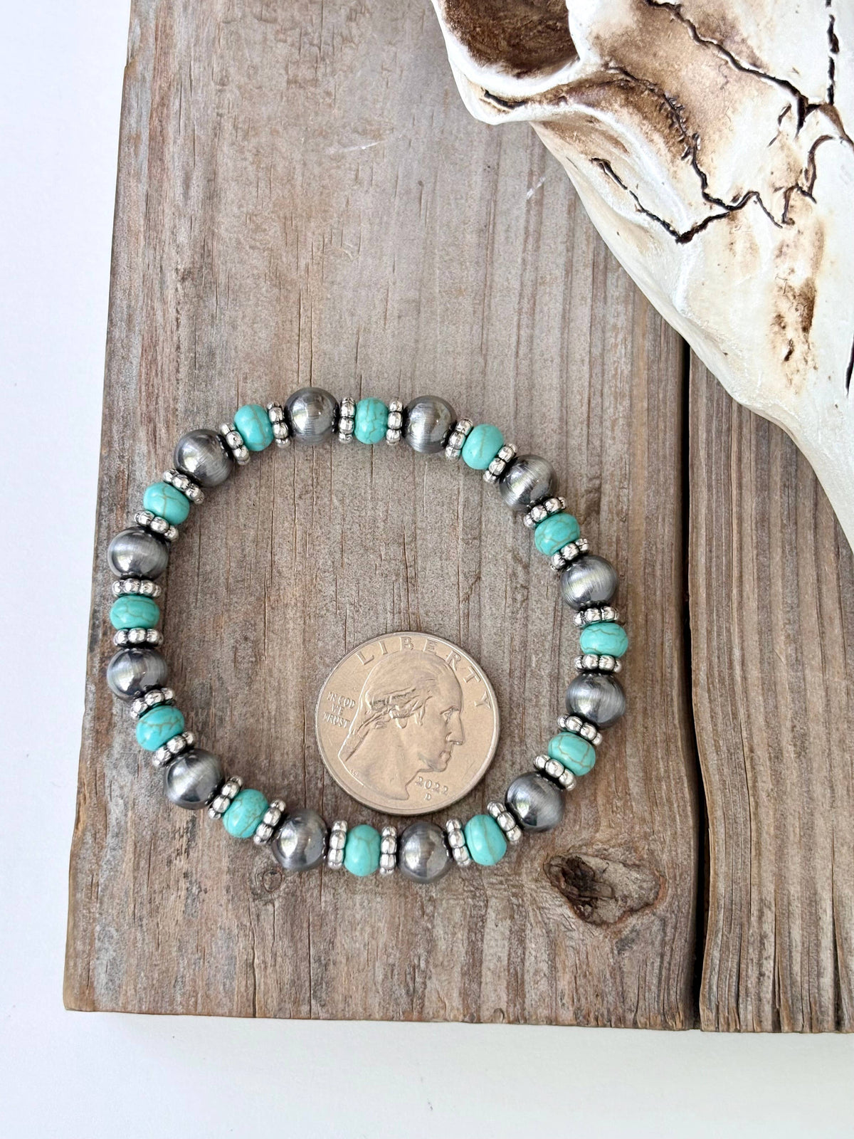 Western Style Navajo Pearl & Turquoise Stone Beaded Bracelet