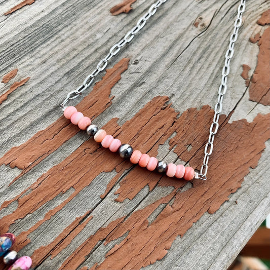 Genuine Pink Conch and Navajo Pearl Bar Necklace