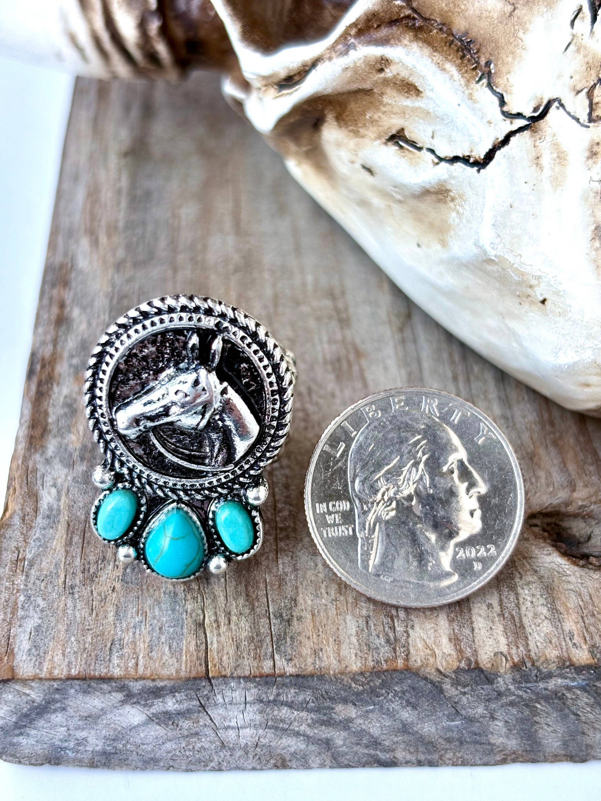 Western Style Horse with Stone Stretch Ring