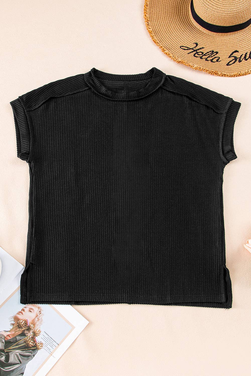 Textured Knit Exposed Stitching T-shirt