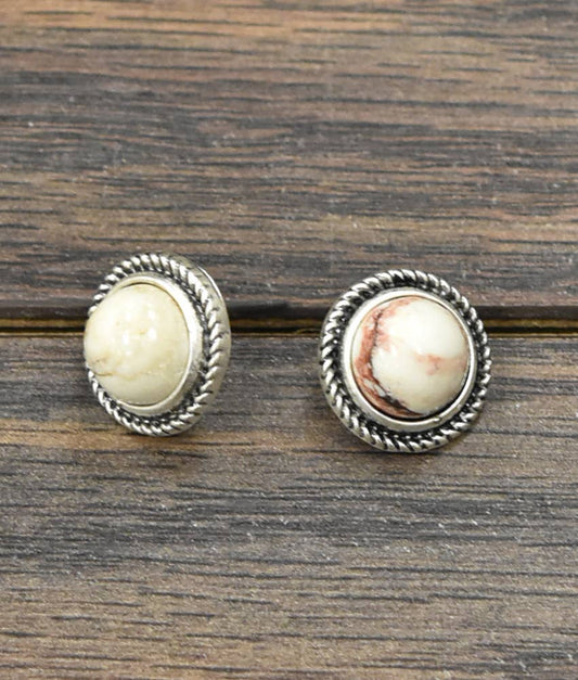 720939, 10mm Round White Turquoise Stud Earrings