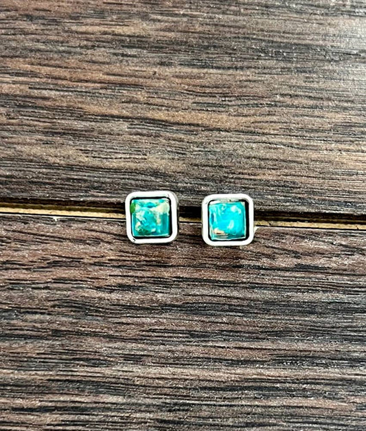 724794, Square Gemstone Stud Earrings