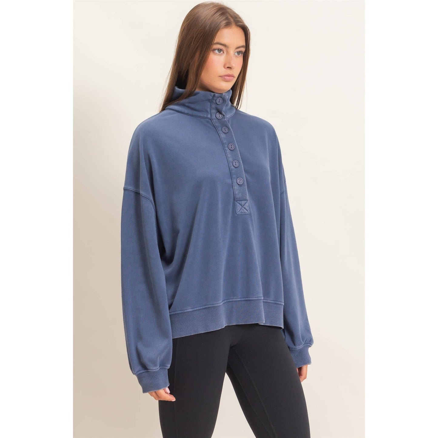 Mineral Wash Button Front Sweatshirt