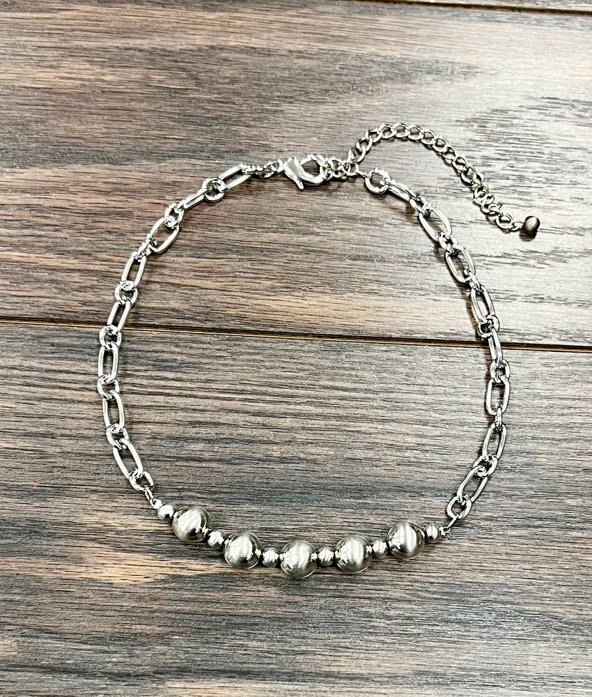 739231, Handmade Silver Navajo Bead Necklace
