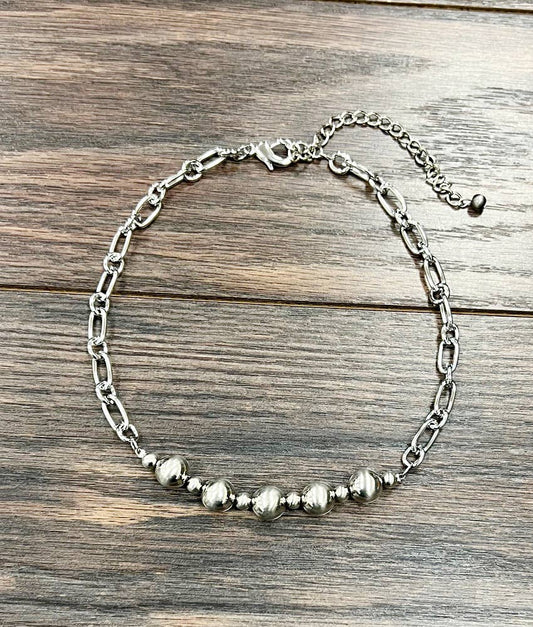 739231, Handmade Silver Navajo Bead Necklace