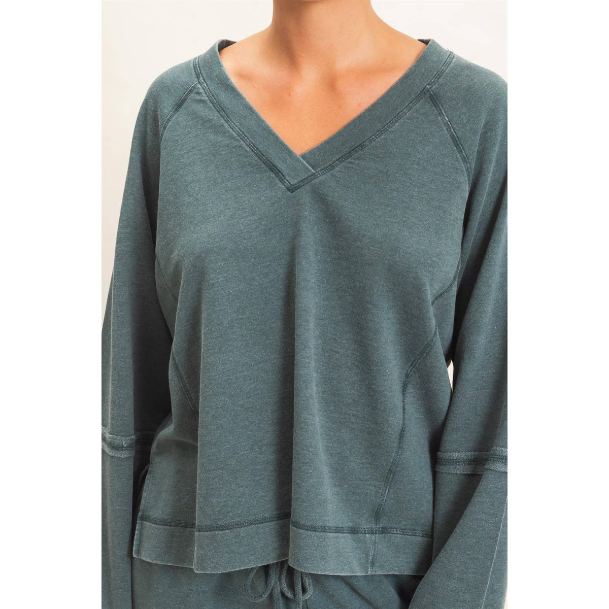 Mineral Wash V-Neck Seam Detail Sweatshirt