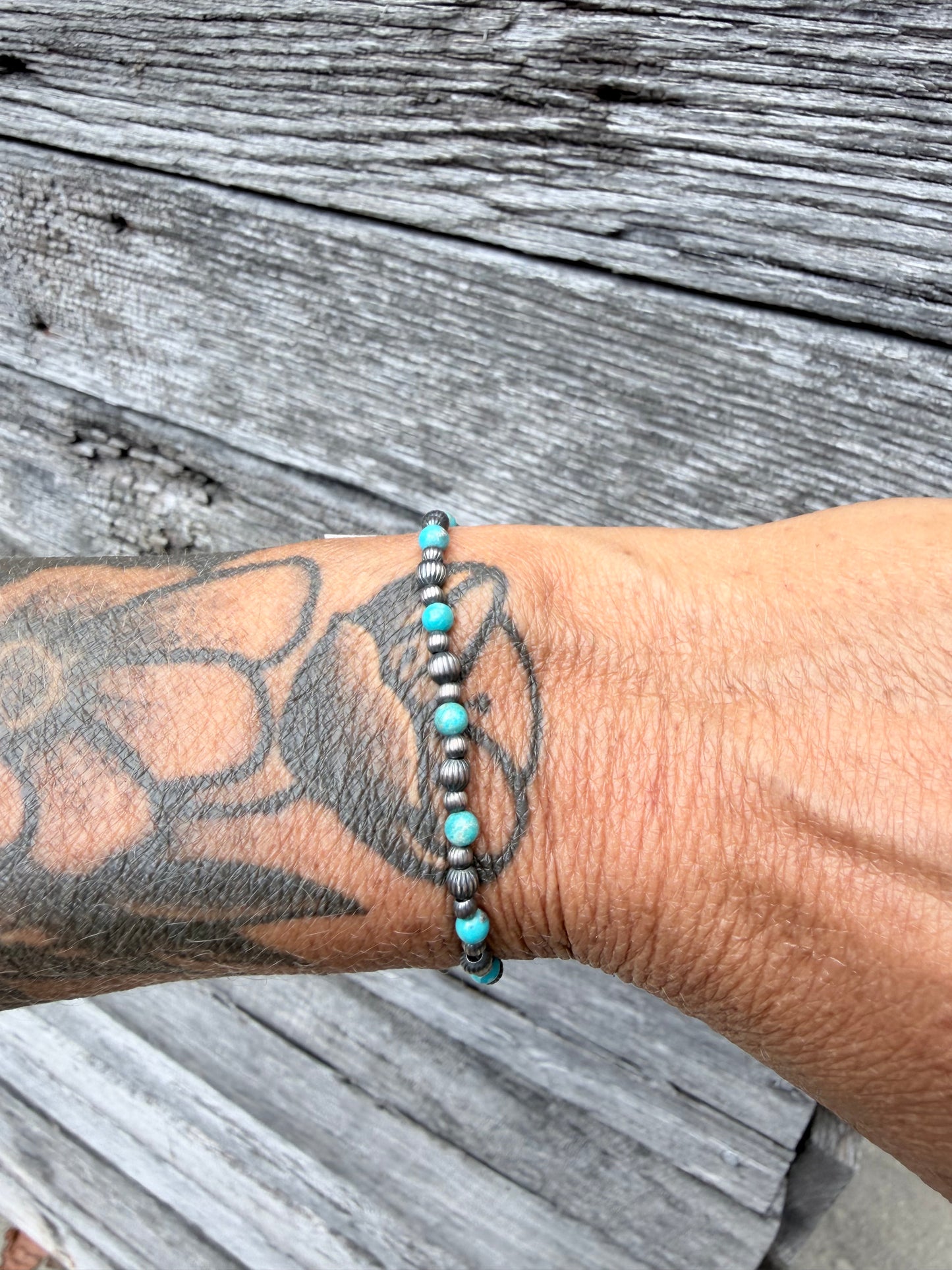 Turquoise and Sterling Silver Stretch Bracelet