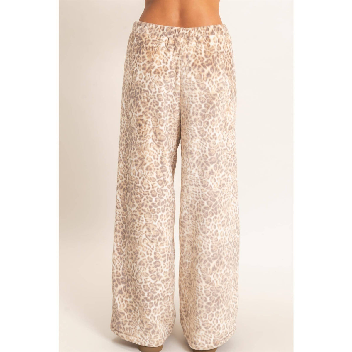Leopard Print Fleece Wide-Leg Pants