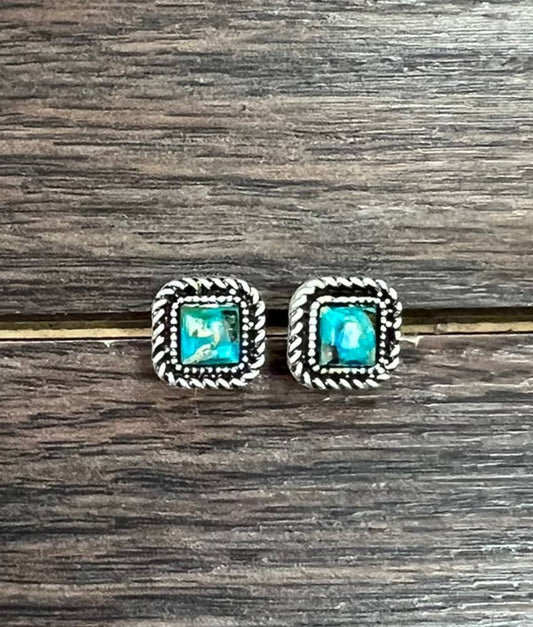 724875, Square Gemstone Stud Earrings