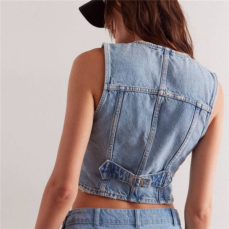 Fashionable Casual V-Neck Denim Vest