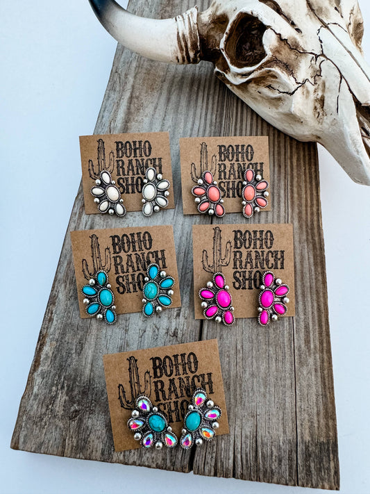 Western Oval Stone Stud Earrings