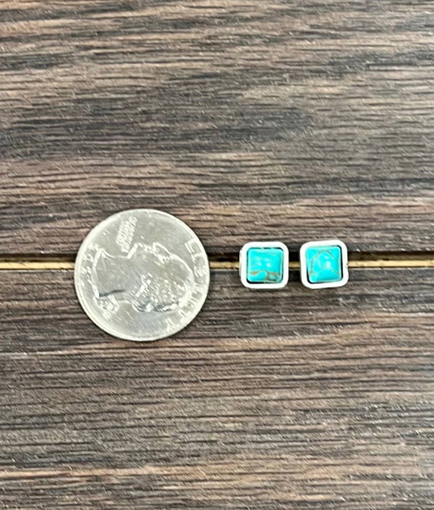 723047, 6mm Square Turquoise Stud Earrings