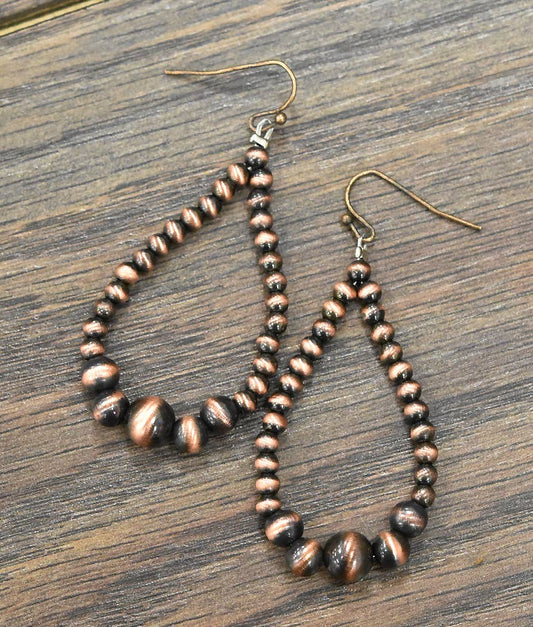 721361, Handmade Graduated Copper Navajo Bead Earrings