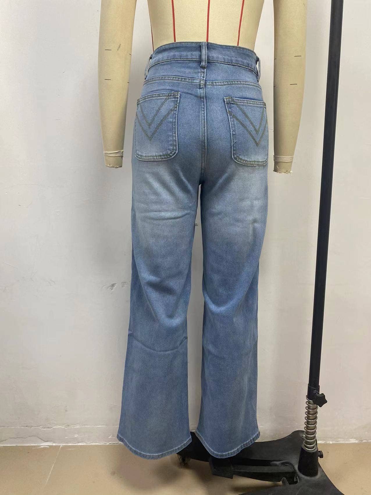 Washed Stretch Straight Leg Jeans