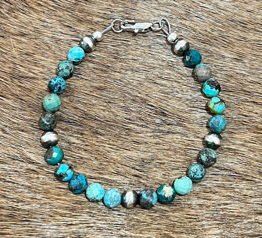 7” ombré turquoise and sterling pearl bracelet
