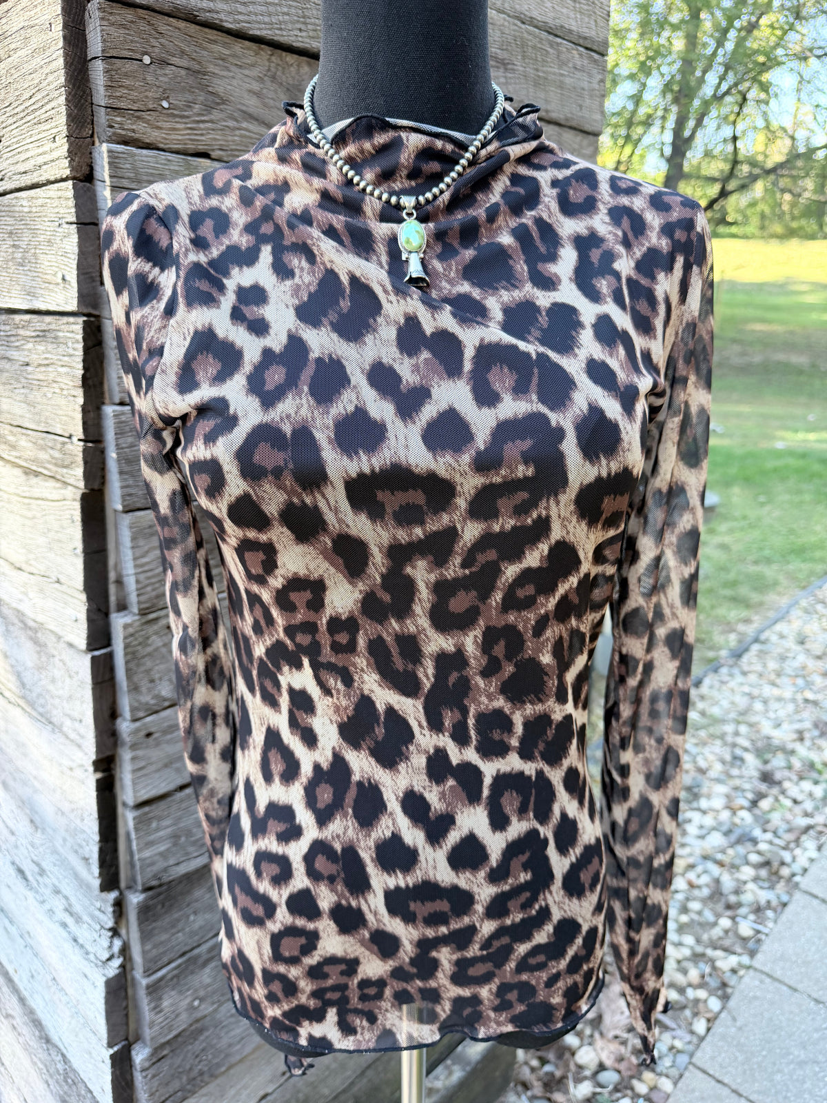 MESH LEOPARD PRINTED TOP WITH LONG SLEEVES