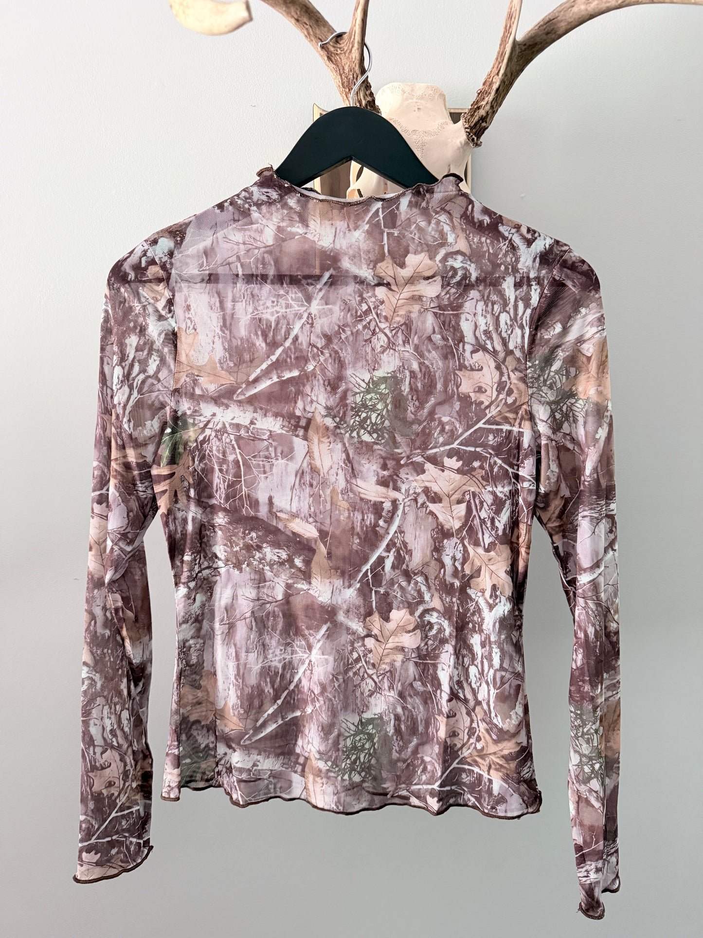 Camo Print Slim Fit Mesh Mock Neck Top (S-XL)
