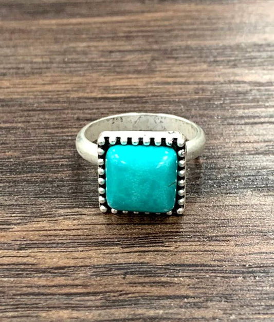 750383, Square Turquoise Adjustable Ring