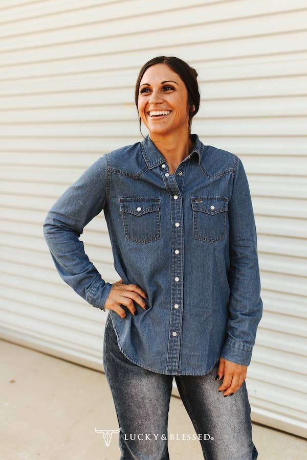 Classic Western Yoke Button Down Denim Shirt