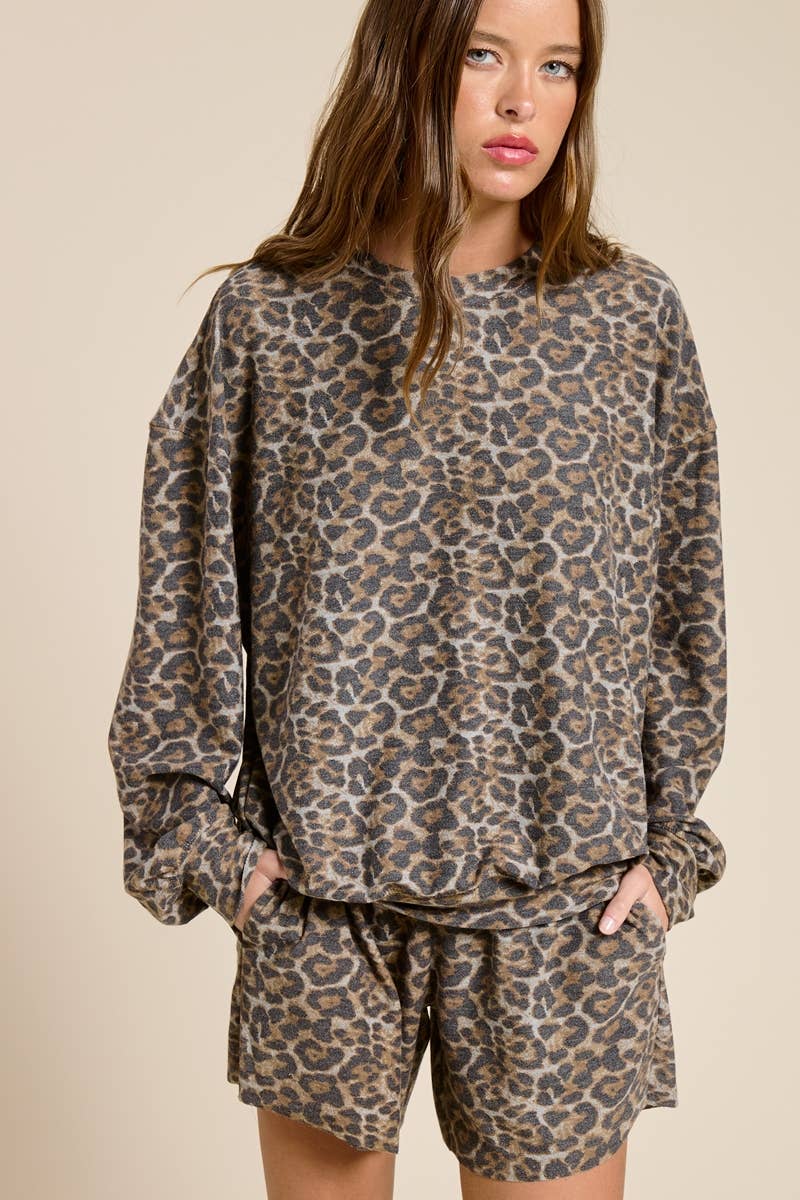 RELAXED FRENCH TERRY L/S TEE WITH PUFFED SLEEVES