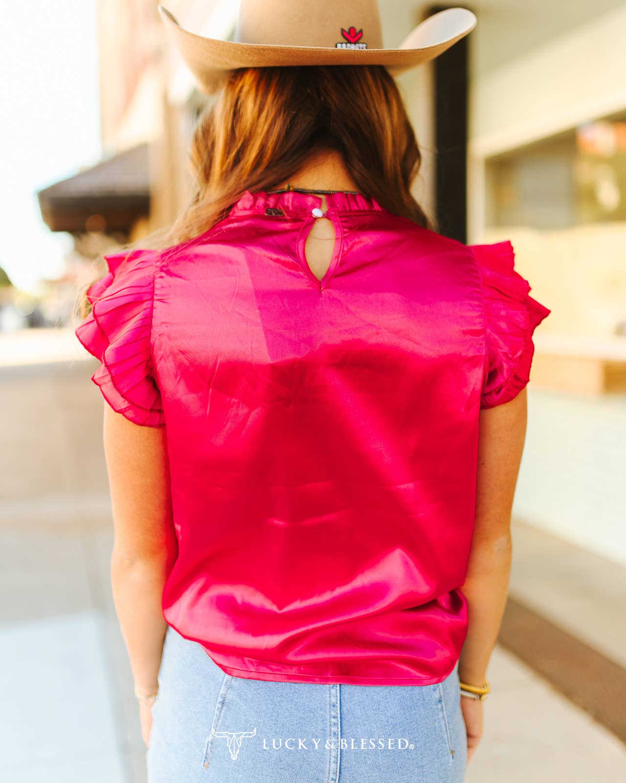 Pink Satin Pleated Ruffle Sleeveless Top