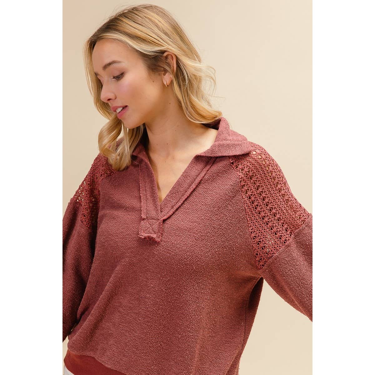 CP FRENCH TERRY LACE SHOULDER TOP