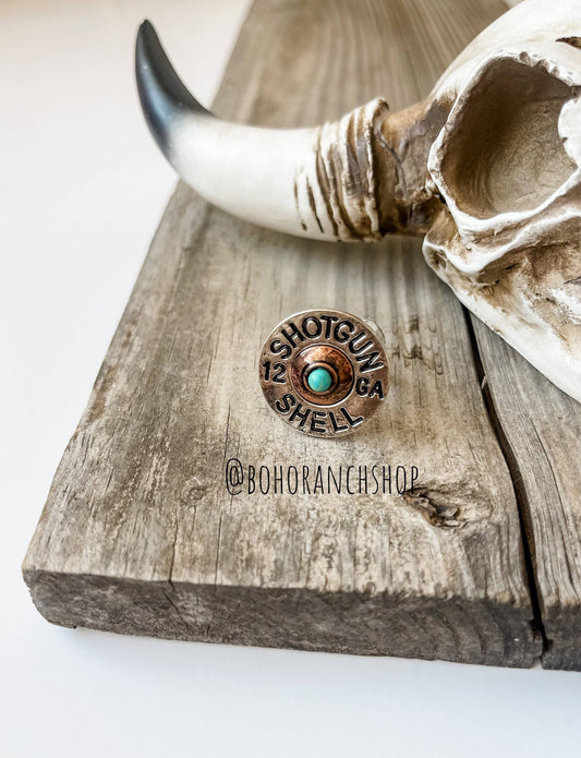 Western Cowboy Shotg&n Shell Ring - Turquoise