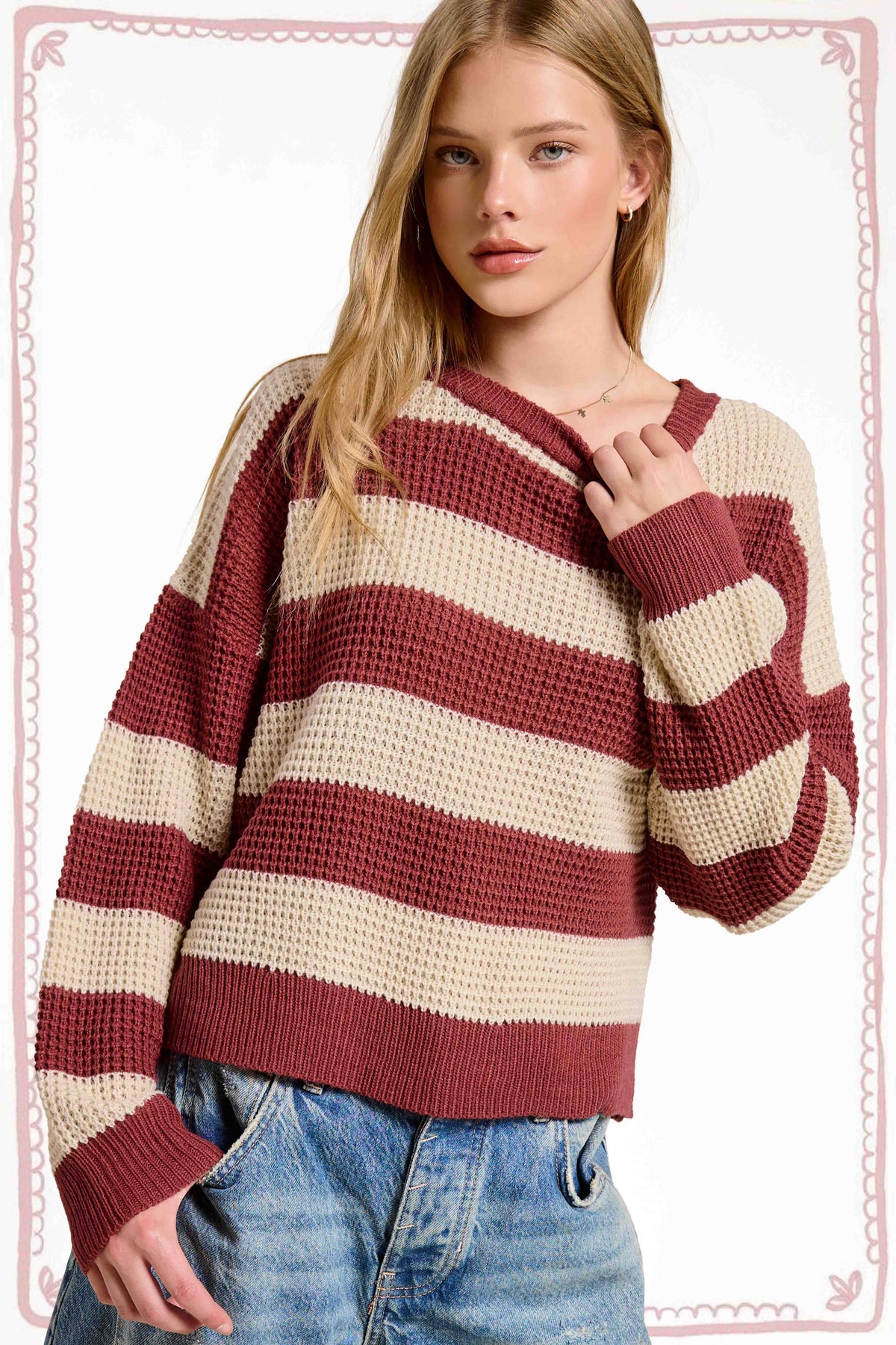 Loose Fit Striped Round Neck Long Sleeve Sweater