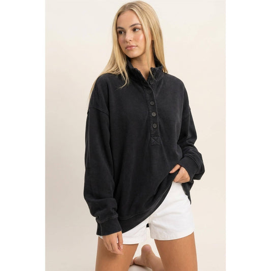 Mineral Wash Button Front Sweatshirt