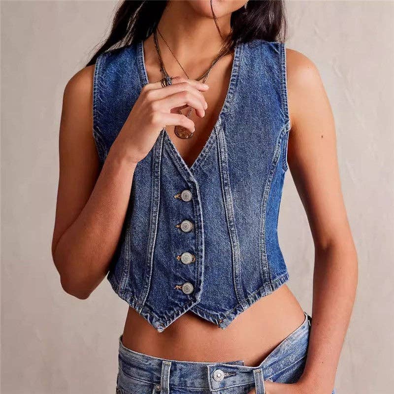 Fashionable Casual V-Neck Denim Vest