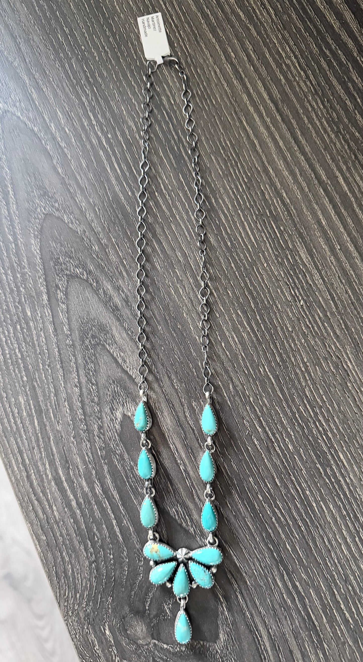 Navajo made Kingman Turquoise and Sterling Silver Necklace by Antoinette Martinez